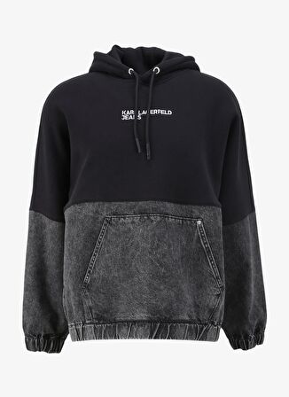 Gri - Siyah Erkek Sweatshırt 240D1808_KLJ BLOCKED DENIM HOODIE