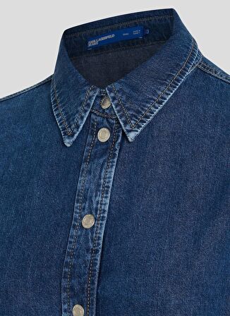 Gömlek Yaka Düz Mavi Kısa Kadın Elbise 240J1307