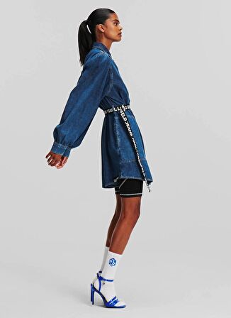 Gömlek Yaka Düz Mavi Kısa Kadın Elbise 240J1307