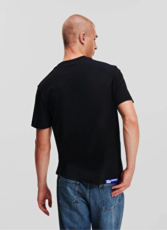 Yuvarlak Yaka Baskılı Siyah Kadın T-Shirt 240J1701