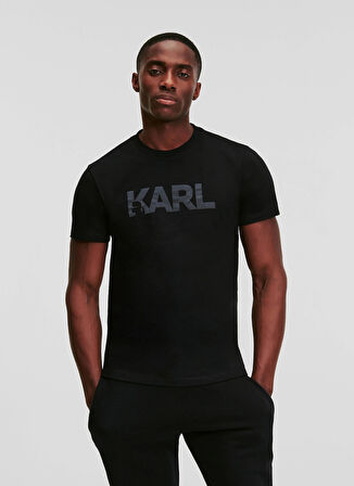 KARL LAGERFELD Bisiklet Yaka Baskılı Siyah Erkek T-Shirt 241M2102999