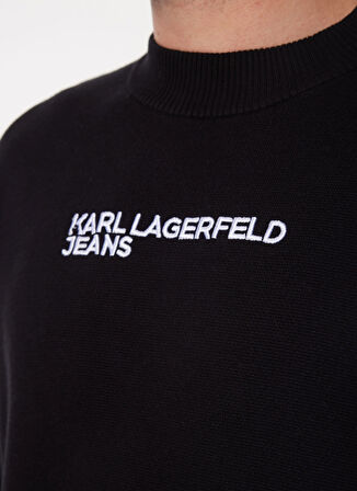 Karl Lagerfeld Jeans Bisiklet Yaka Normal Baskılı Siyah Erkek Kazak 241D2000_KLJ LOGO SWEATER