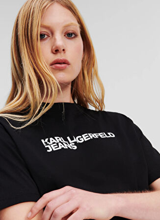 Karl Lagerfeld Jeans Yuvarlak Yaka Baskılı Siyah Kadın T-Shirt 241J1714