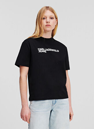 Karl Lagerfeld Jeans Yuvarlak Yaka Baskılı Siyah Kadın T-Shirt 241J1714