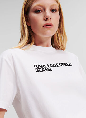 Karl Lagerfeld Jeans Yuvarlak Yaka Baskılı Beyaz Kadın T-Shirt 241J1714