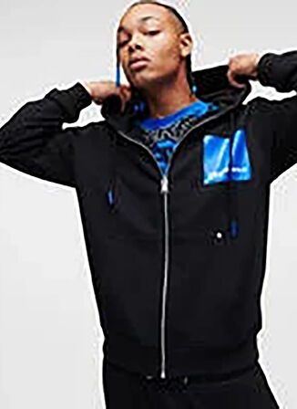 Karl Lagerfeld Jeans Kapüşon Yaka Mavi Erkek Sweatshırt 235D1803_KLJ REGULAR ZIP-UP HOODIE