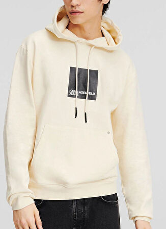 Karl Lagerfeld Jeans Kapüşon Yaka Krem Erkek Sweatshırt 240D1809_KLJ REGULAR LOGO HOODIE