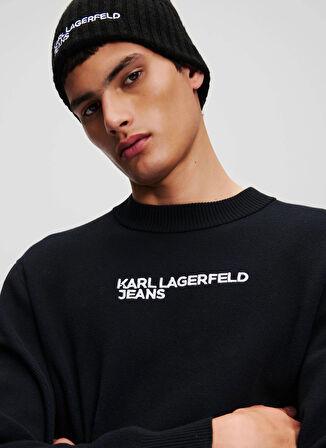 Karl Lagerfeld Jeans Bisiklet Yaka Normal Baskılı Krem Erkek Kazak 241D2000_KLJ LOGO SWEATER