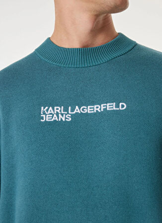 Karl Lagerfeld Jeans Bisiklet Yaka Normal Baskılı Mavi Erkek Kazak 241D2000_KLJ LOGO SWEATER