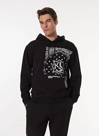 Karl Lagerfeld Jeans Dik Yaka Siyah Erkek Sweatshırt 245D1805_KLJ REGULAR BANDANA HOODIE