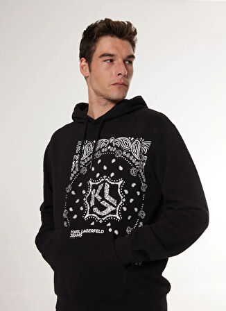 Karl Lagerfeld Jeans Dik Yaka Siyah Erkek Sweatshırt 245D1805_KLJ REGULAR BANDANA HOODIE