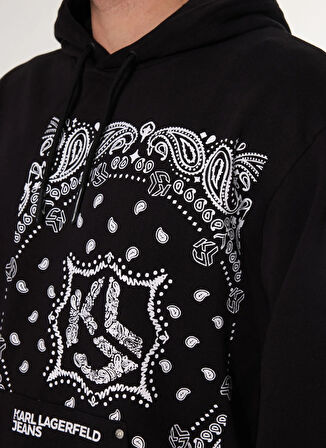 Karl Lagerfeld Jeans Dik Yaka Siyah Erkek Sweatshırt 245D1805_KLJ REGULAR BANDANA HOODIE