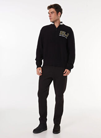 Karl Lagerfeld Jeans Dik Yaka Relaxed Baskılı Siyah Erkek Kazak 245D2001_KLJ RELAXED HALFZIP LOGO S