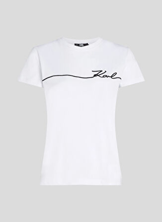 KARL LAGERFELD Yuvarlak Yaka Baskılı Beyaz Kadın T-Shirt 245W1706