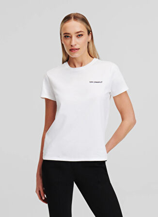 KARL LAGERFELD Yuvarlak Yaka Baskılı Beyaz Kadın T-Shirt 245W1714