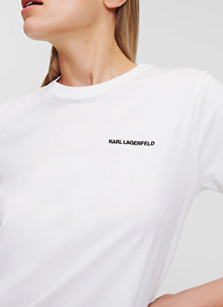 KARL LAGERFELD Yuvarlak Yaka Baskılı Beyaz Kadın T-Shirt 245W1714