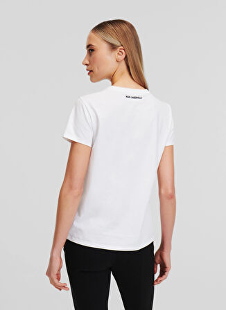 KARL LAGERFELD Yuvarlak Yaka Baskılı Beyaz Kadın T-Shirt 245W1714