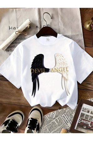 Unisex Devil Angel Baskılı Tasarım Tshirt