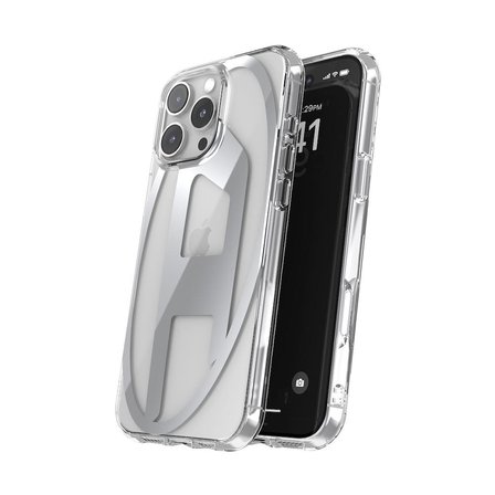 Diesel iPhone 16 Pro Max Uyumlu Oval D Mirror Şeffaf Kılıf - Şeffaf/Gümüş