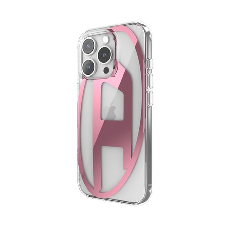 Diesel iPhone 16 Pro Uyumlu Oval D Mirror Şeffaf Kılıf - Şeffaf/Pembe
