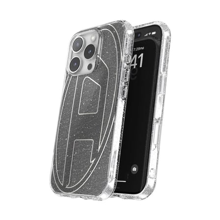 Diesel iPhone 16 Pro Uyumlu Oval D Simli Kılıf - Siyah