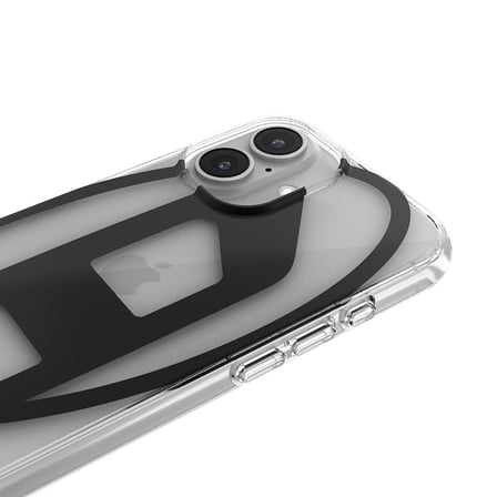 Diesel iPhone 16 Uyumlu Oval D Mirror Şeffaf Kılıf - Şeffaf/Siyah