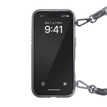 Diesel iPhone 16 Pro Uyumlu Oval D Parlak Zincirli Kılıf - Gümüş