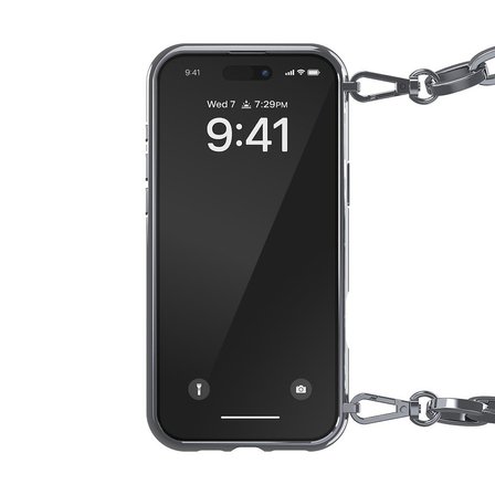 Diesel iPhone 16 Pro Max Uyumlu Oval D Parlak Zincirli Kılıf - Gümüş
