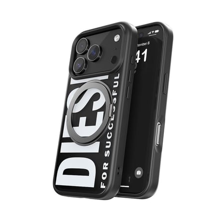 Diesel iPhone 17 Pro Uyumlu Magsafe Destekli Yüzük Standlı Kılıf - Siyah/Beyaz
