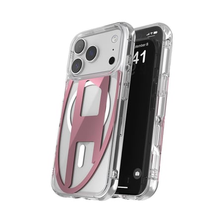 Diesel iPhone 17 Pro Uyumlu Magsafe Destekli Oval D Metalik Kılıf - Pembe