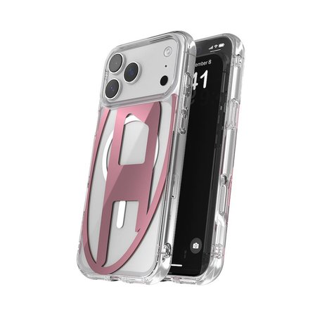 Diesel iPhone 17 Pro Max Uyumlu Magsafe Destekli Oval D Metalik Kılıf - Pembe