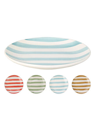 Boyner Evde 1 Adet Seramik Çok Renkli Pasta Tabağı SOFT DESENLİ ÇİZGİLİ 19CM 4 ASS.