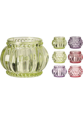 Çok Renkli Cam Tealight Mumluk 6 Asorti