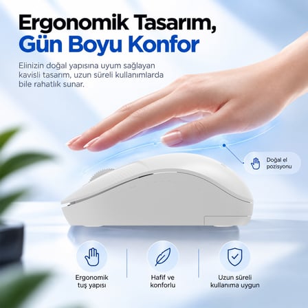 Philips SPK7358W Kablosuz 1600 DPI Sessiz Tıklama Optik Mouse 2.4GHz Wireless Ergonomik Beyaz