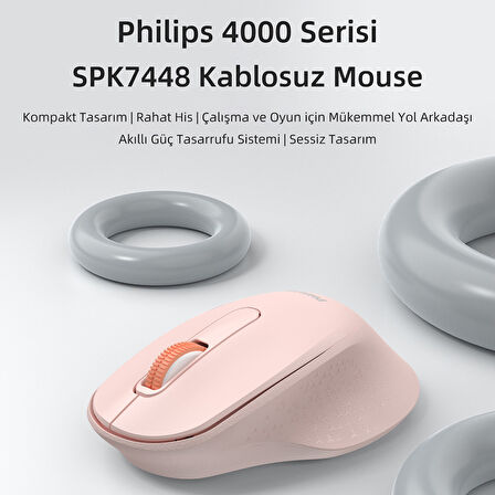 Philips SPK7448 Bluetooth 5.2 ve 2.4GHz 1600DPI Sessiz Optik Kablosuz Mouse Pembe