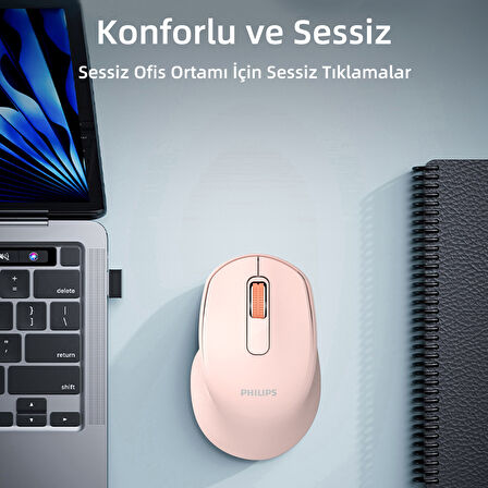 Philips SPK7448 Bluetooth 5.2 ve 2.4GHz 1600DPI Sessiz Optik Kablosuz Mouse Pembe