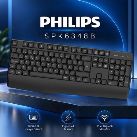 Philips SPK6348B 2.4G Kablosuz Türkçe Q Klavye Siyah