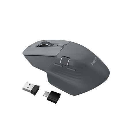 Philips SPK7858 Bluetooth 5.0 4000DPI Şarjlı Sessiz Hızlı Kaydırma Kablosuz Mouse Gri