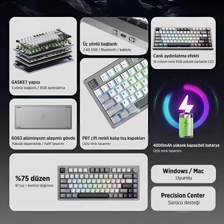 Philips Evnia SPK8618UPRH HotSwap Makrolu 3 Modlu Metal Gaming Oyuncu Klavyesi Mor