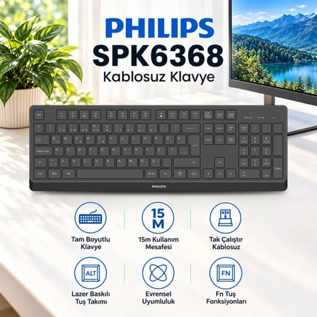 Philips SPK6368B 2.4G Kablosuz Türkçe Q Klavye Siyah