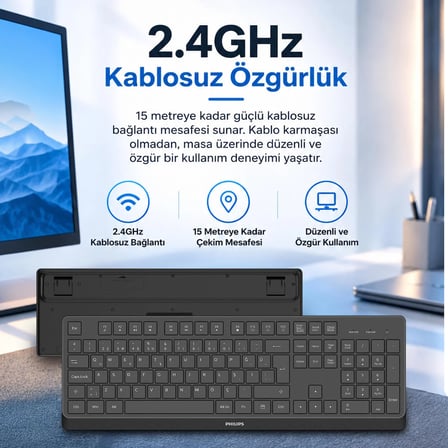 Philips SPK6368B 2.4G Kablosuz Türkçe Q Klavye Siyah