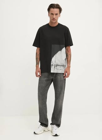 Karl Lagerfeld Jeans Bisiklet Yaka Baskılı Siyah Erkek T-Shirt 246D1701_KLJ RELAXED TROMPE LOEIL T