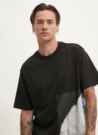 Karl Lagerfeld Jeans Bisiklet Yaka Baskılı Siyah Erkek T-Shirt 246D1701_KLJ RELAXED TROMPE LOEIL T