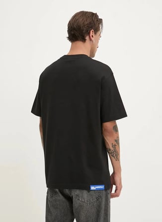 Karl Lagerfeld Jeans Bisiklet Yaka Baskılı Siyah Erkek T-Shirt 246D1701_KLJ RELAXED TROMPE LOEIL T