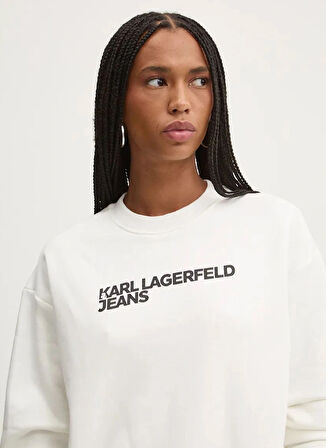 Karl Lagerfeld Jeans Yuvarlak Yaka Baskılı Beyaz Kadın Sweatshırt 246J1809