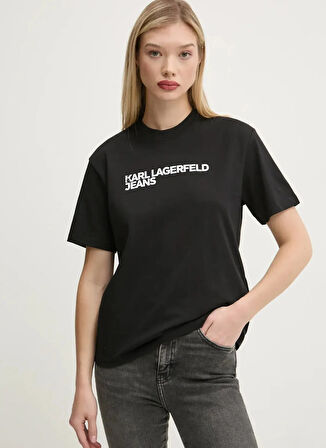 Karl Lagerfeld Jeans Bisiklet Yaka Düz Açık Siyah Kadın T-Shirt A1W17005