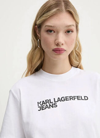 Karl Lagerfeld Jeans Bisiklet Yaka Düz Beyaz Kadın T-Shirt A1W17005