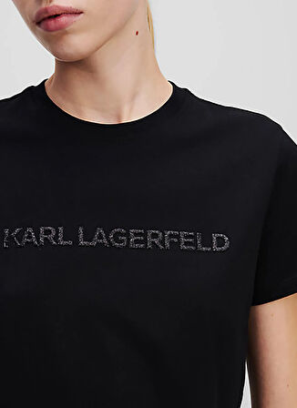 KARL LAGERFELD Bisiklet Yaka Baskılı Siyah Kadın T-Shirt A1W17076