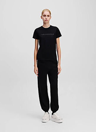 KARL LAGERFELD Bisiklet Yaka Baskılı Siyah Kadın T-Shirt A1W17076