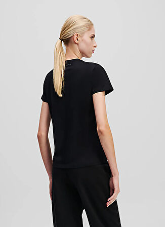 KARL LAGERFELD Bisiklet Yaka Baskılı Siyah Kadın T-Shirt A1W17076